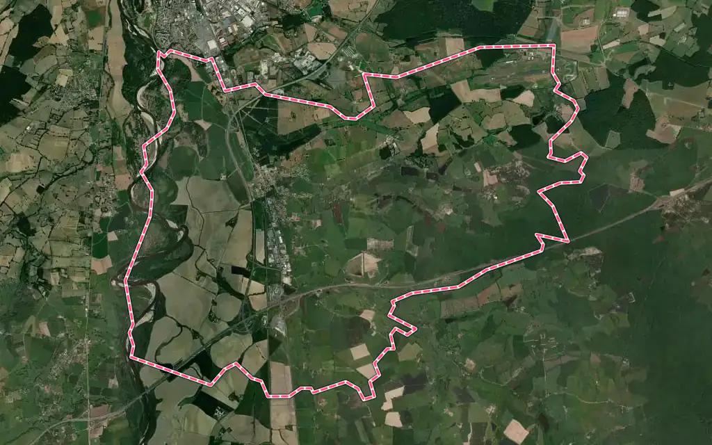 Vue satellite de Toulon-sur-Allier avec ses contours administratifs