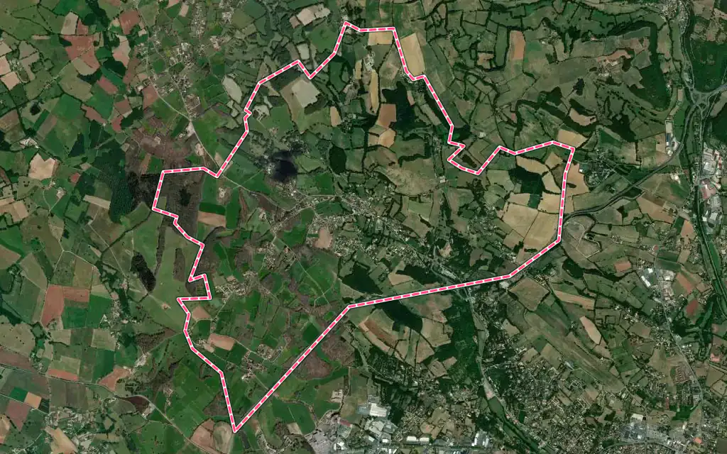 Vue satellite de Toulonjac avec ses contours administratifs