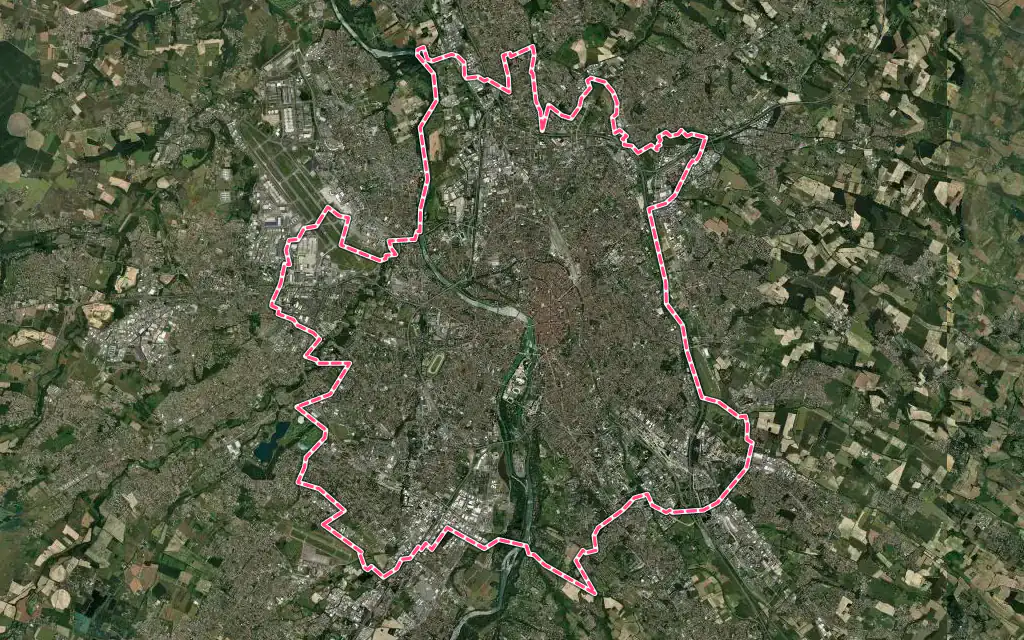 Vue satellite de Toulouse avec ses contours administratifs