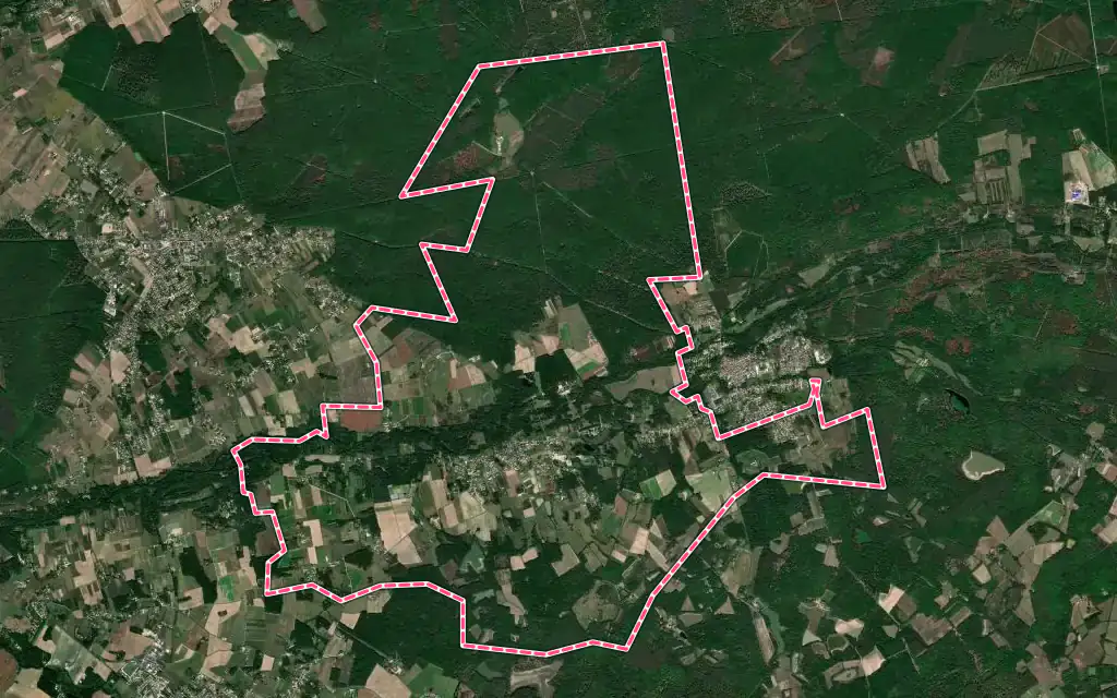 Vue satellite de Tour-en-Sologne avec ses contours administratifs