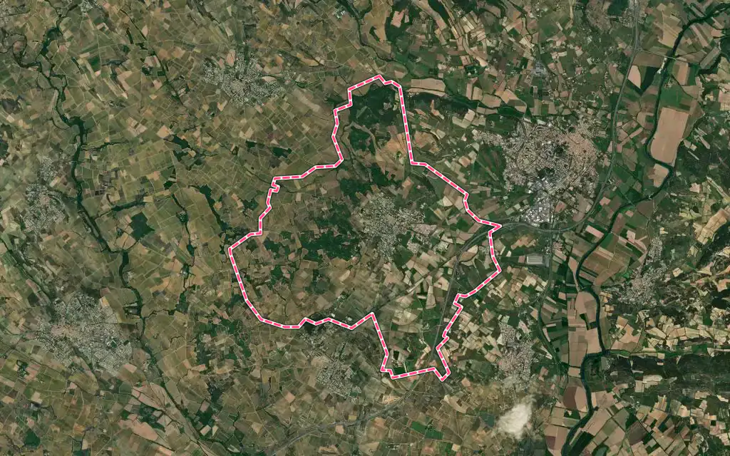 Vue satellite de Tourbes avec ses contours administratifs