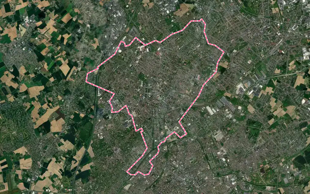 Vue satellite de Tourcoing avec ses contours administratifs