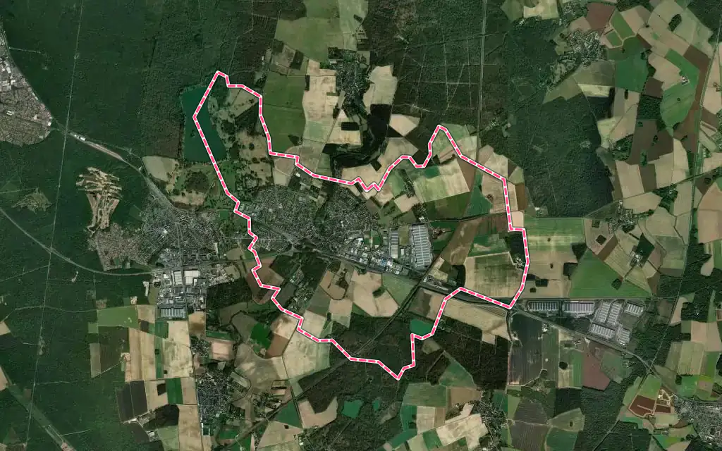 Vue satellite de Tournan-en-Brie avec ses contours administratifs