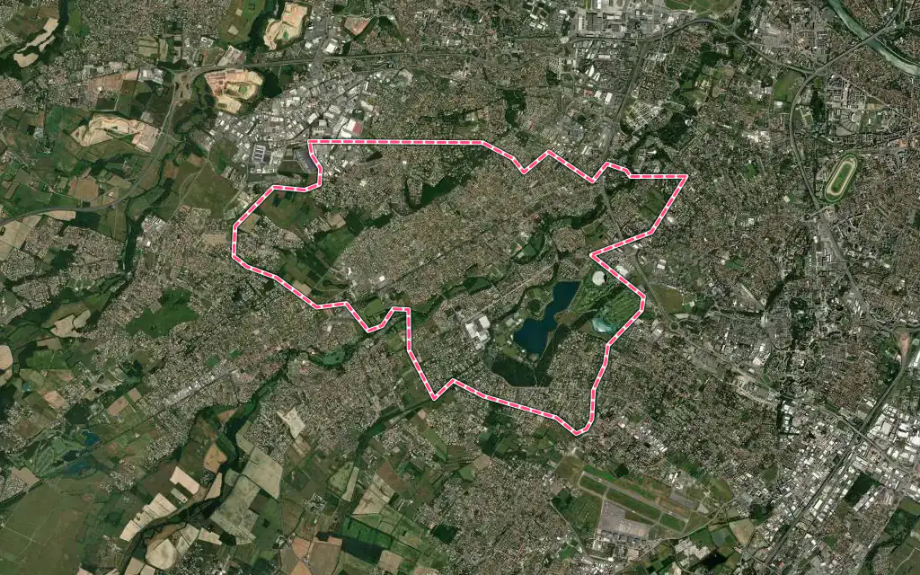 Vue satellite de Tournefeuille avec ses contours administratifs