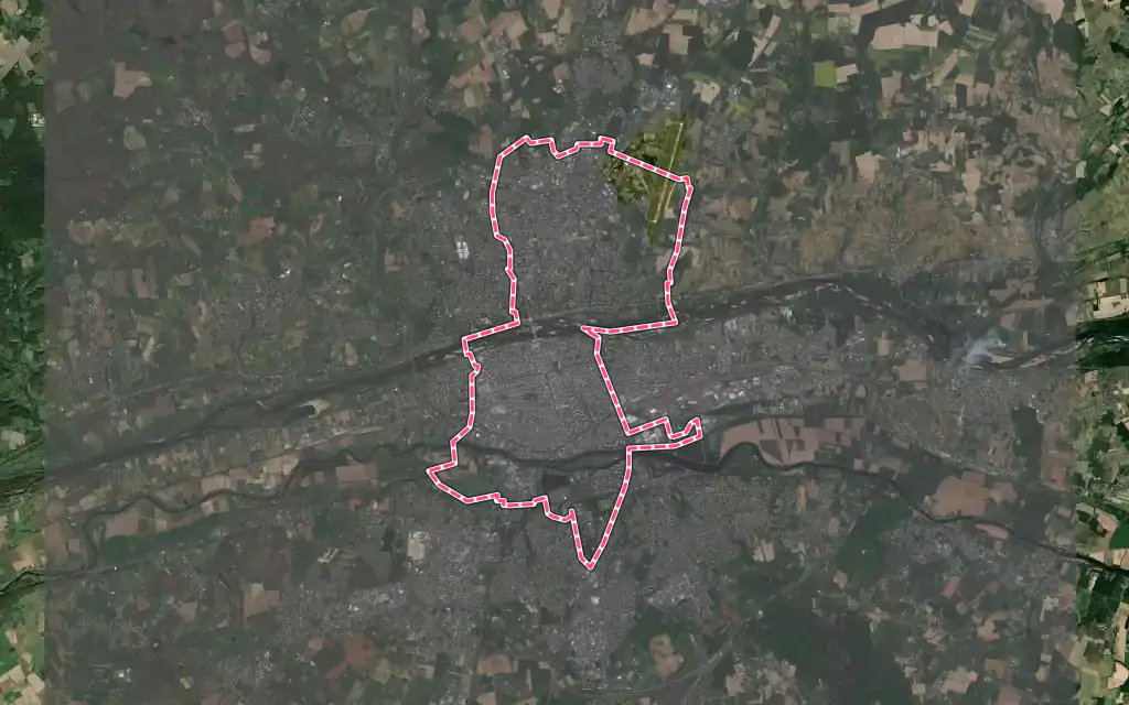 Vue satellite de Tours avec ses contours administratifs
