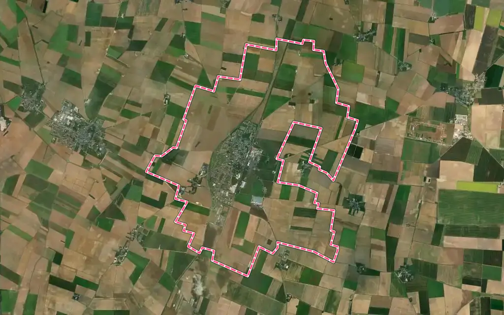 Vue satellite de Toury avec ses contours administratifs
