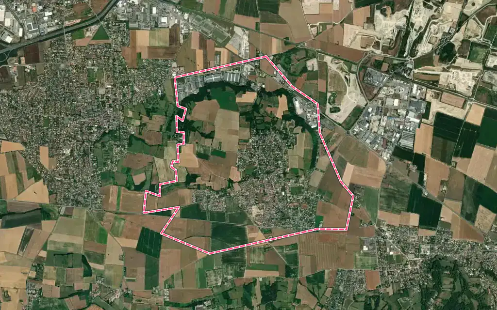 Vue satellite de Toussieu avec ses contours administratifs