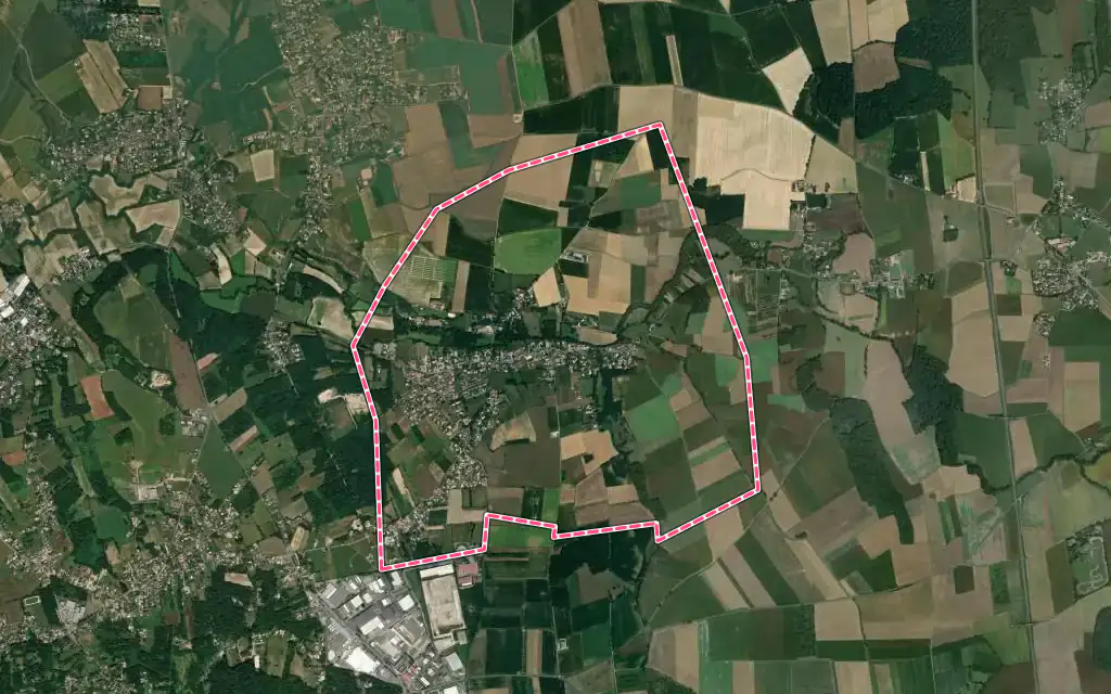 Vue satellite de Toussieux avec ses contours administratifs