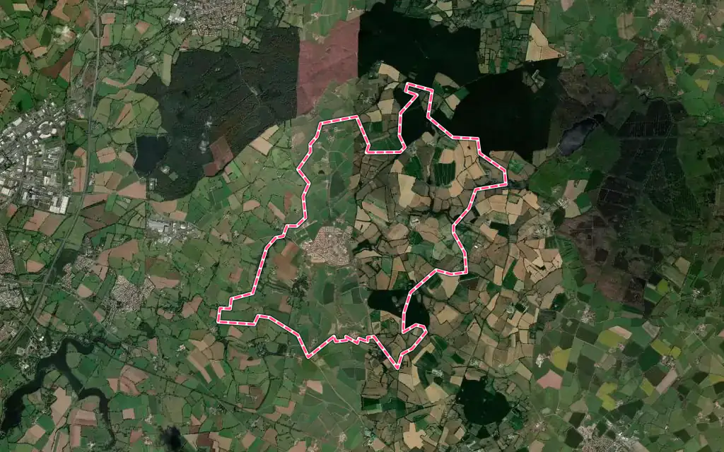 Vue satellite de Toutlemonde avec ses contours administratifs