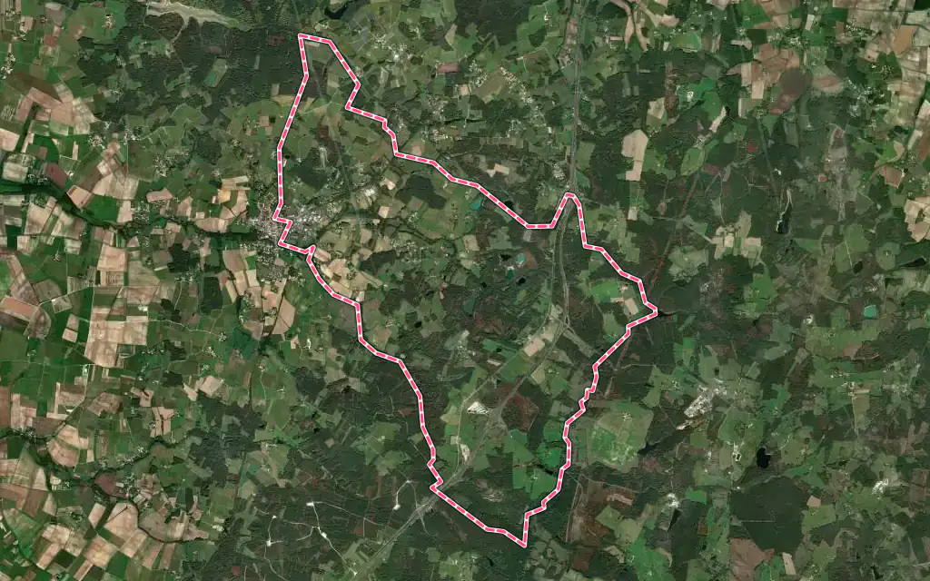 Vue satellite de Touvérac avec ses contours administratifs