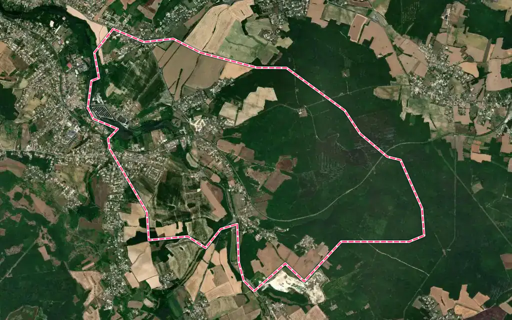 Vue satellite de Touvre avec ses contours administratifs