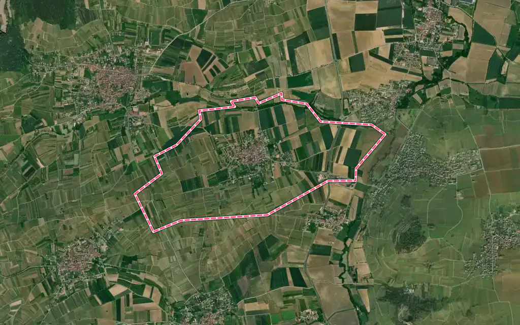 Vue satellite de Traenheim avec ses contours administratifs
