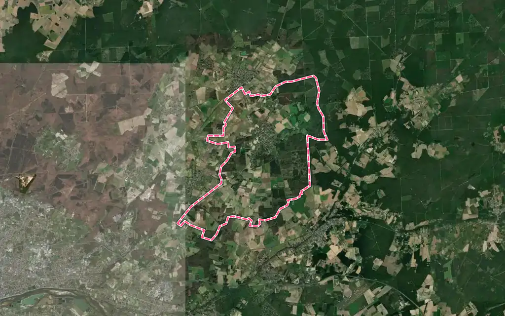 Vue satellite de Traînou avec ses contours administratifs