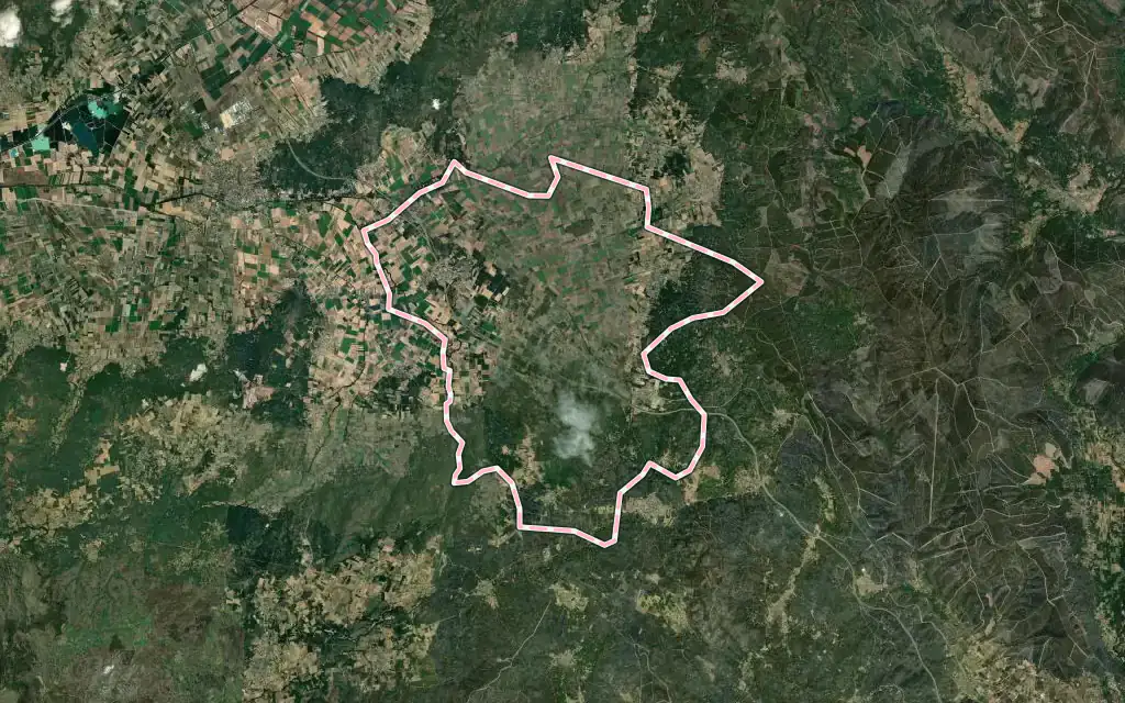Vista satélite de Trasmiras con su contorno administrativo