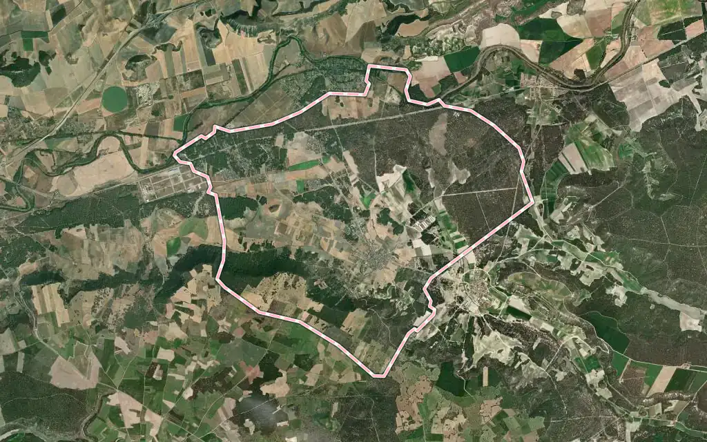 Vista satélite de Traspinedo con su contorno administrativo