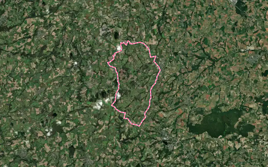 Vue satellite de Trébry avec ses contours administratifs