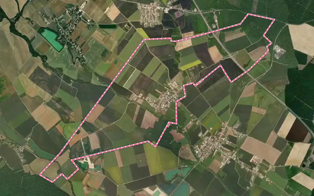 Vue satellite de Tréclun avec ses contours administratifs