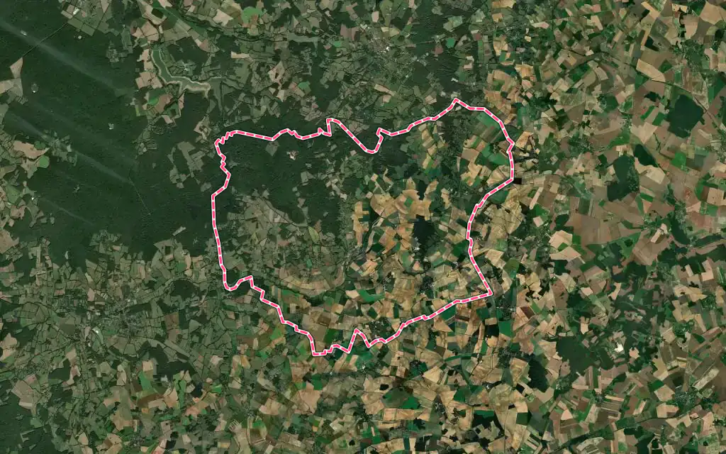 Vue satellite de Treigny-Perreuse-Sainte-Colombe avec ses contours administratifs