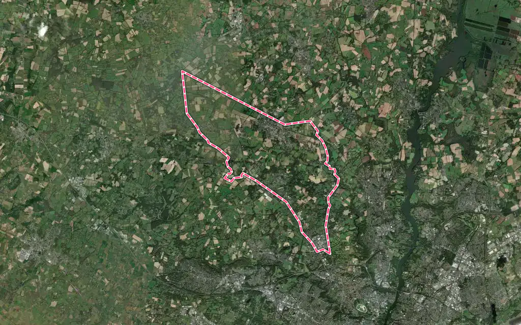 Vue satellite de Treillières avec ses contours administratifs