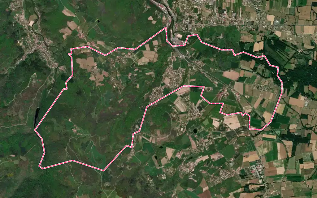 Vue satellite de Trelins avec ses contours administratifs