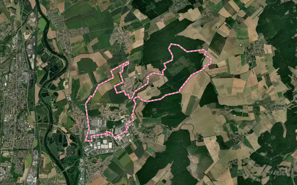 Vue satellite de Trémery avec ses contours administratifs