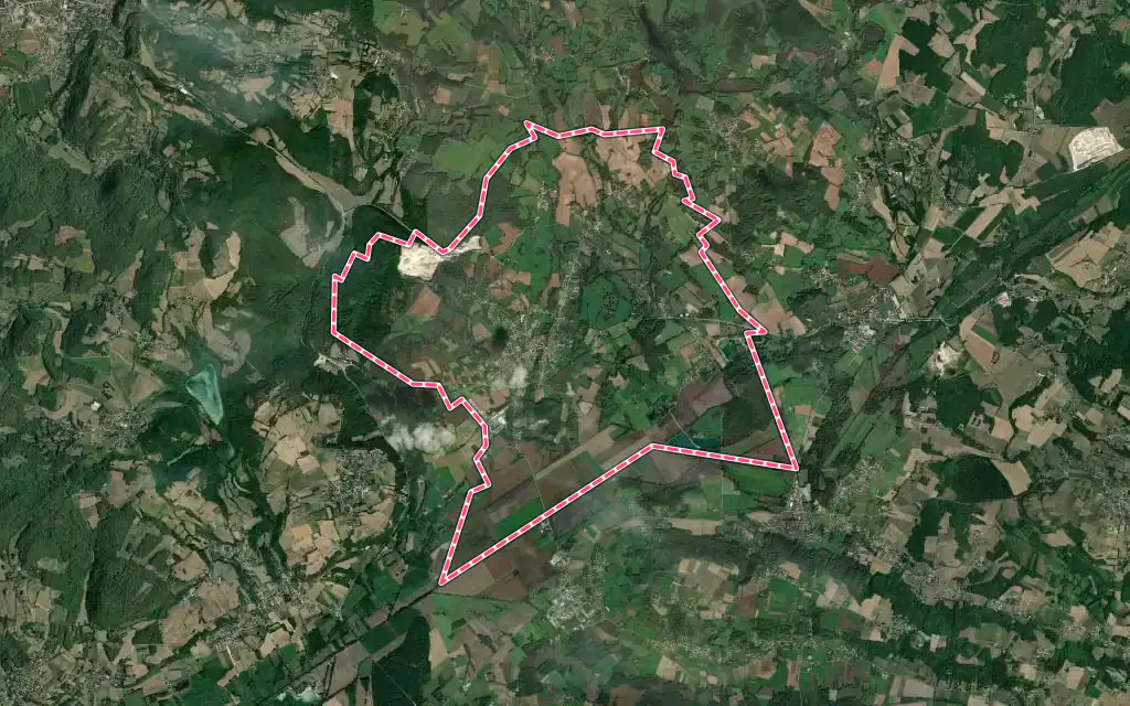 Vue satellite de Trept avec ses contours administratifs