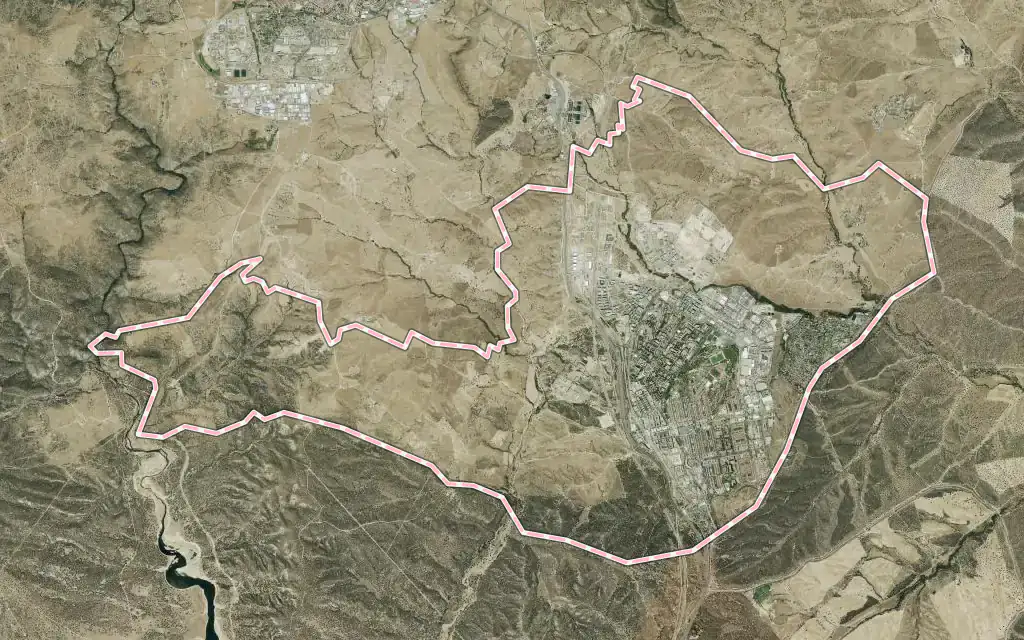 Vista satélite de Tres Cantos con su contorno administrativo