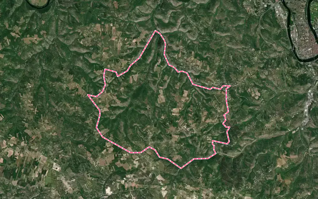 Vue satellite de Trespoux-Rassiels avec ses contours administratifs