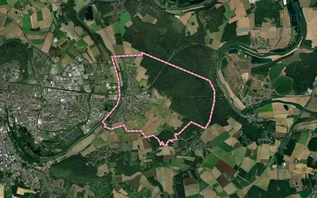 Vue satellite de Trilport avec ses contours administratifs