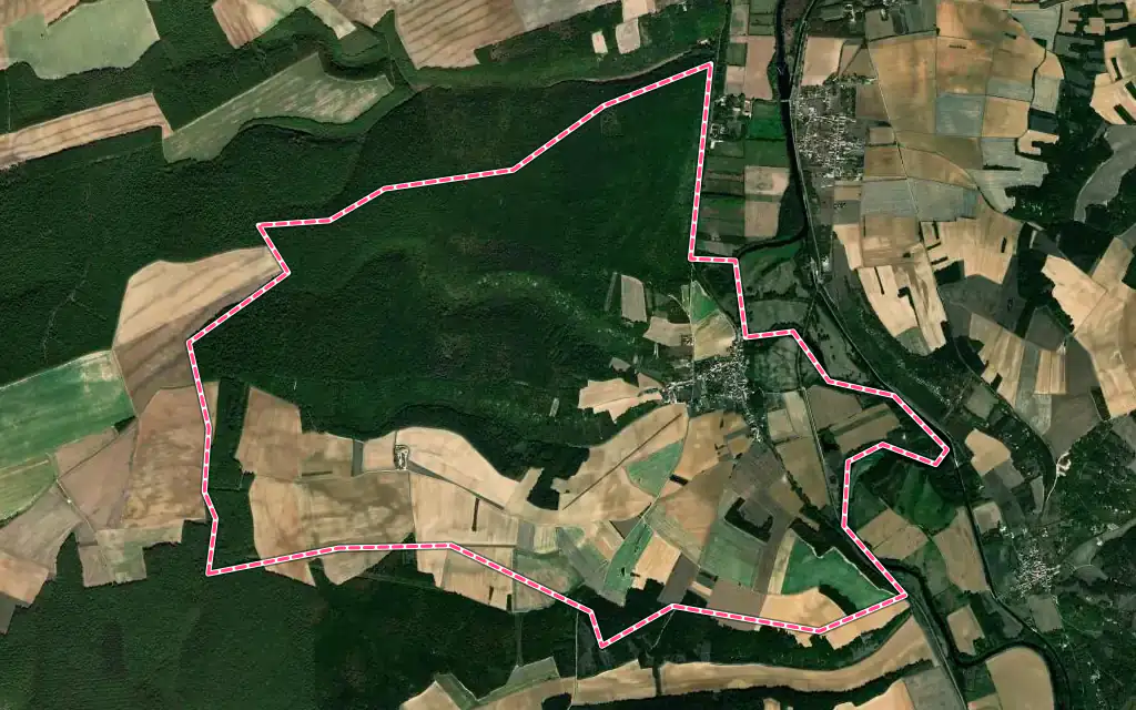 Vue satellite de Trucy-sur-Yonne avec ses contours administratifs