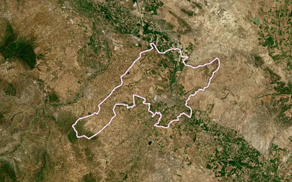 Vista satélite de Tudela con su contorno administrativo