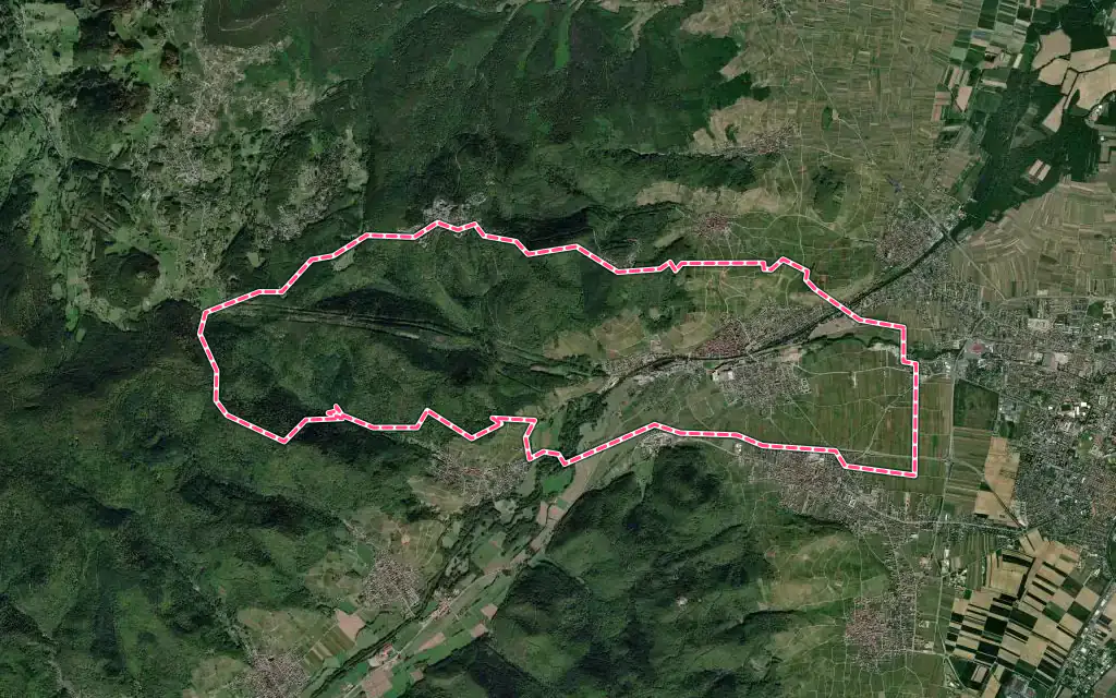Vue satellite de Turckheim avec ses contours administratifs