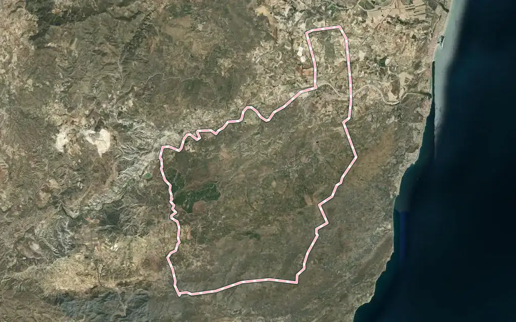 Vista satélite de Turre con su contorno administrativo