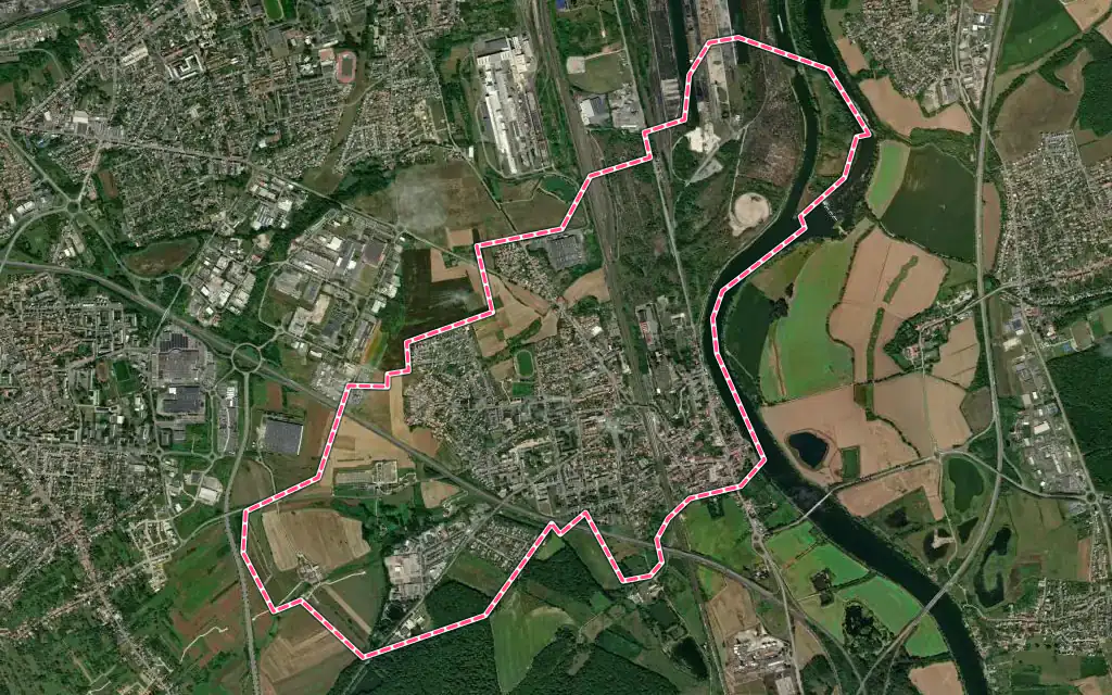 Vue satellite de Uckange avec ses contours administratifs