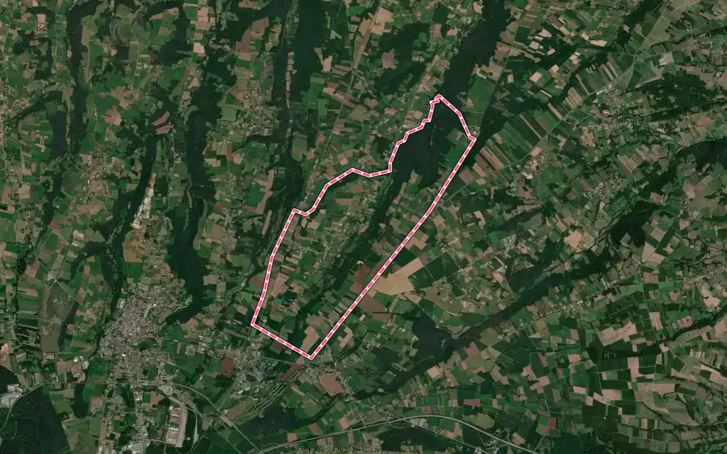 Vue satellite de Uglas avec ses contours administratifs