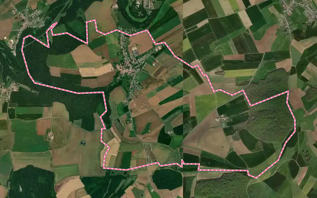 Vue satellite de Ugny avec ses contours administratifs