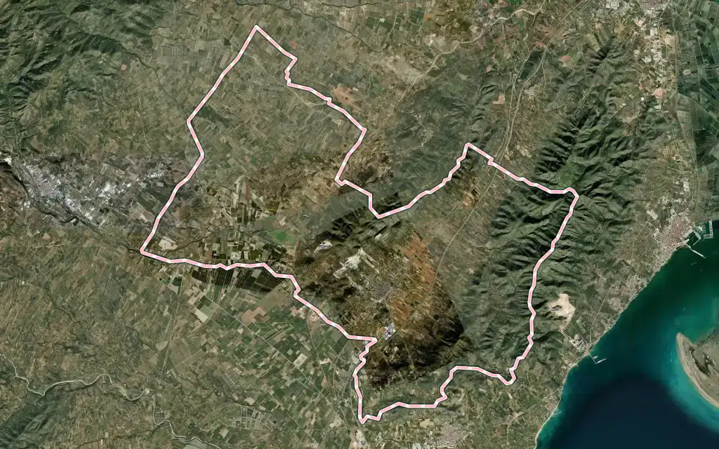 Vista satélite de Ulldecona con su contorno administrativo