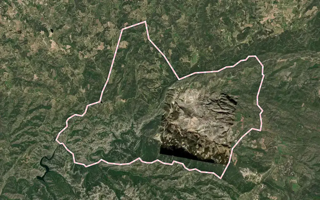 Vista satélite de Ulldemolins con su contorno administrativo