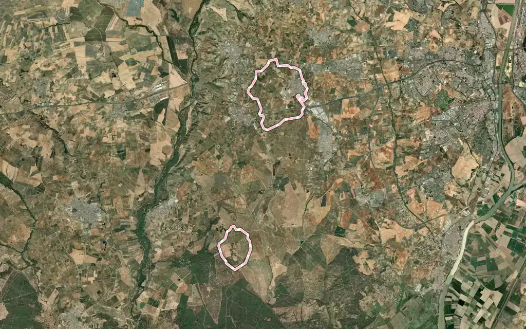 Vista satélite de Umbrete con su contorno administrativo