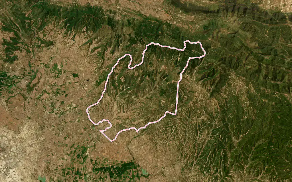 Vista satélite de Uncastillo con su contorno administrativo