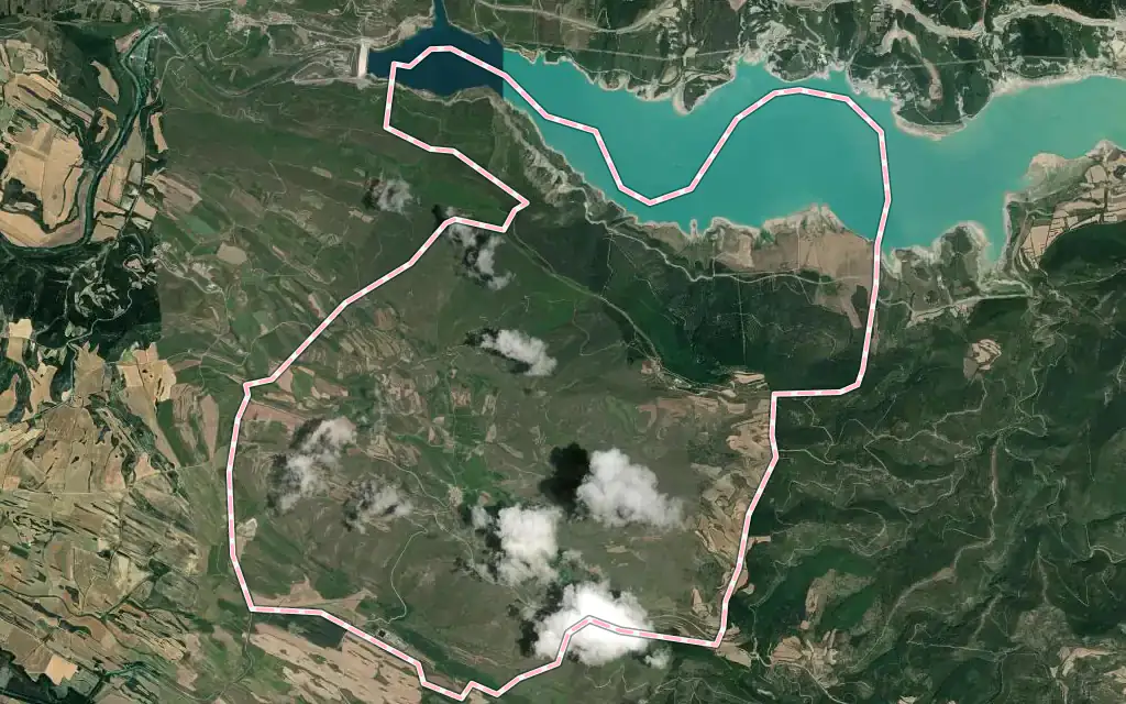 Vista satélite de Undués de Lerda con su contorno administrativo