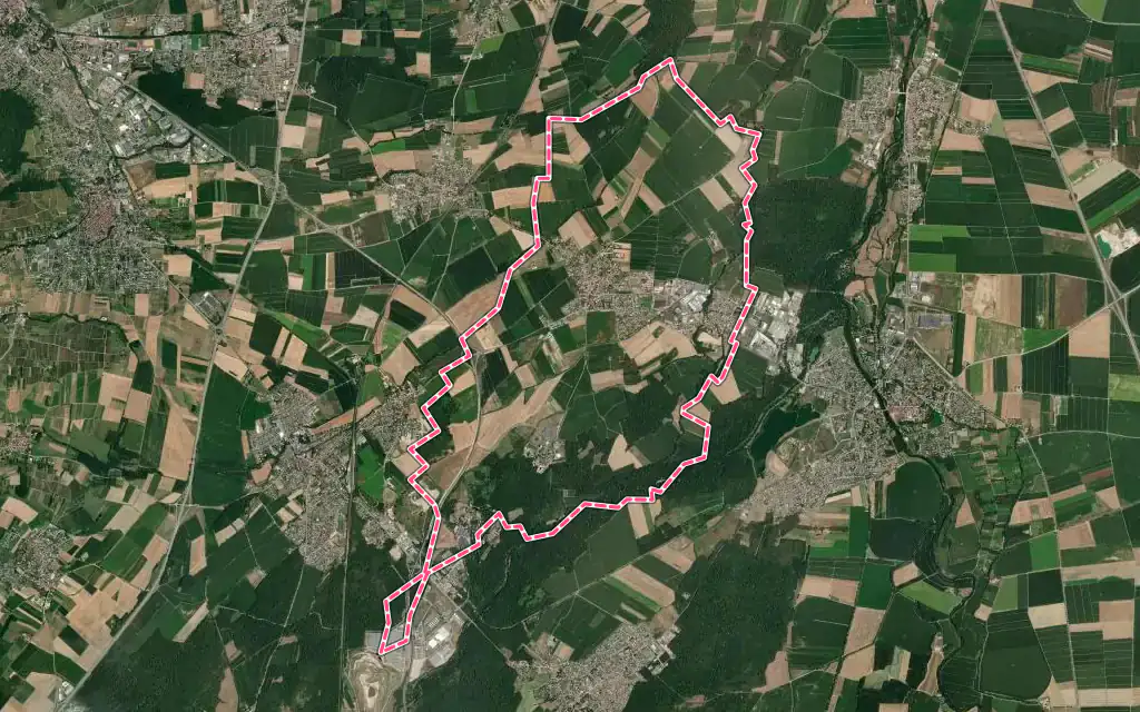 Vue satellite de Ungersheim avec ses contours administratifs