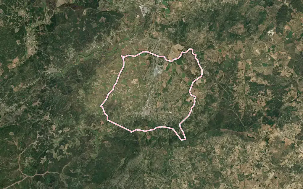 Vista satélite de União do Grande Fundão con su contorno administrativo