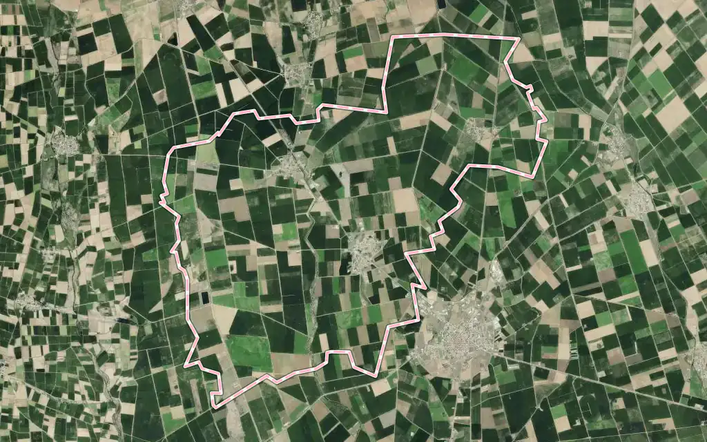 Vista satélite de Urdiales del Páramo con su contorno administrativo