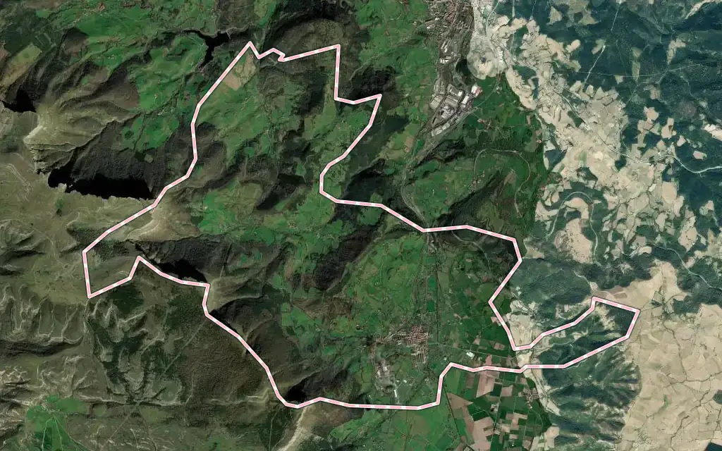 Vista satélite de Urduña / Orduña con su contorno administrativo