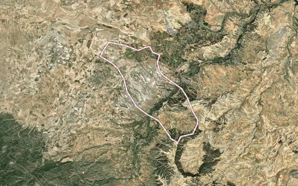 Vista satélite de Urrea de Gaén con su contorno administrativo