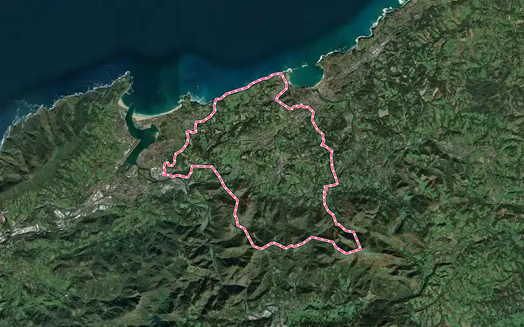 Vue satellite de Urrugne avec ses contours administratifs