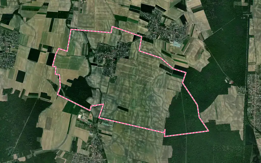 Vue satellite de Urschenheim avec ses contours administratifs