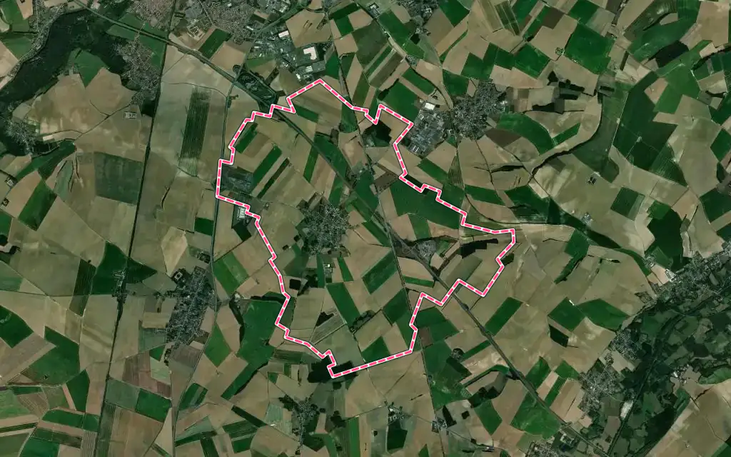 Vue satellite de Urvillers avec ses contours administratifs