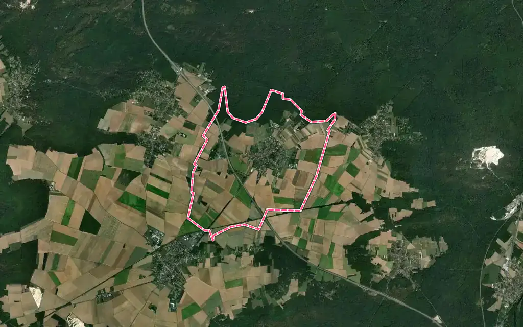 Vue satellite de Ury avec ses contours administratifs